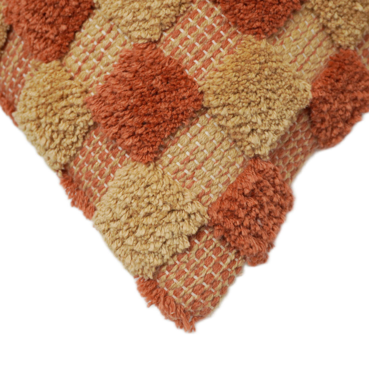 Rust and beige geometric textured tufted cotton cushion cover 40x60 cm