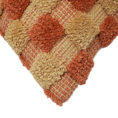 Rust and beige geometric textured tufted cotton cushion cover 40x60 cm
