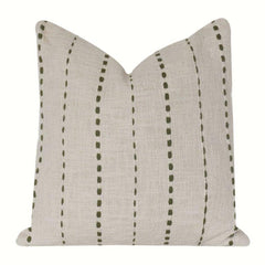 Handcrafted Cotton Cushion Cover with Dotted Stripe Embroidery | Minimalist Neutral Decor Pillow Cover | 18x18 Inch