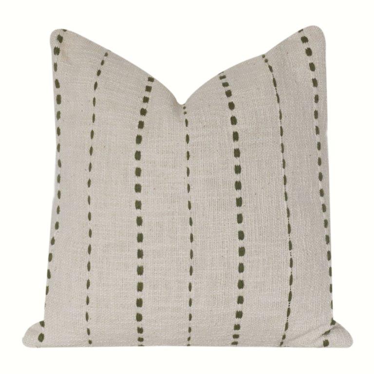 Handcrafted Cotton Cushion Cover with Dotted Stripe Embroidery | Minimalist Neutral Decor Pillow Cover | 18x18 Inch