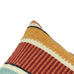 Handmade Striped Embroidered Cotton Cushion Cover – Multicolor Boho Lumbar Pillow 35x50 cm