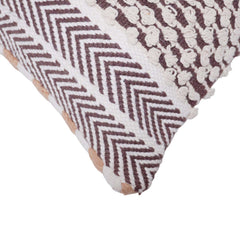 Handmade Textured Cotton Cushion Cover 45x45 cm | Brown & Ivory Woven Boho Throw Pillow Cover | Artisan Decorative Cushion Case