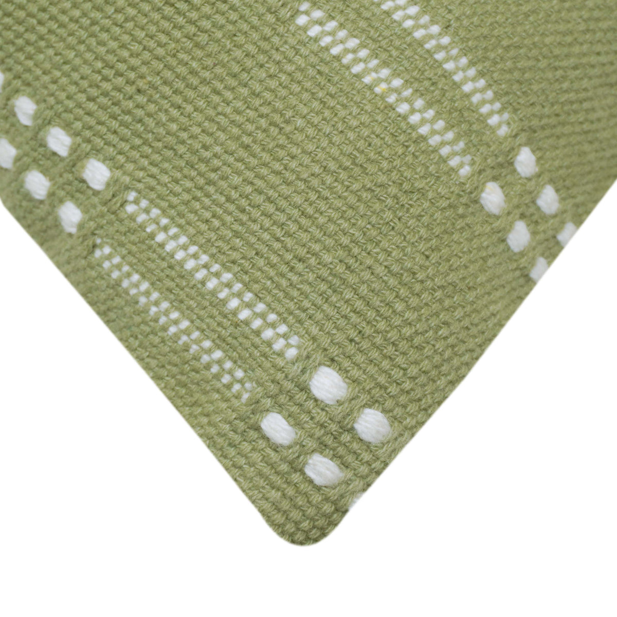 Handwoven Olive Green & White Textured Cushion Cover – 45 x 45 cm