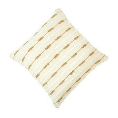 Handmade Cotton Textured Cushion Cover 45x45 cm | Cream & Beige Woven Tufted Striped Pillow Cover | Boho Home Décor