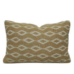 **Handwoven Jute & Cotton Cushion Cover 35x50 cm – Natural Beige Geometric Diamond Pattern, Boho Textured Accent Pillow Cover**