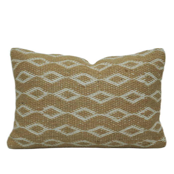 **Handwoven Jute & Cotton Cushion Cover 35x50 cm – Natural Beige Geometric Diamond Pattern, Boho Textured Accent Pillow Cover**