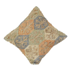 Handwoven Jute Cushion Cover with Geometric Patchwork Design | Rustic Boho Decorative Pillow Cover | 18x18 Inch