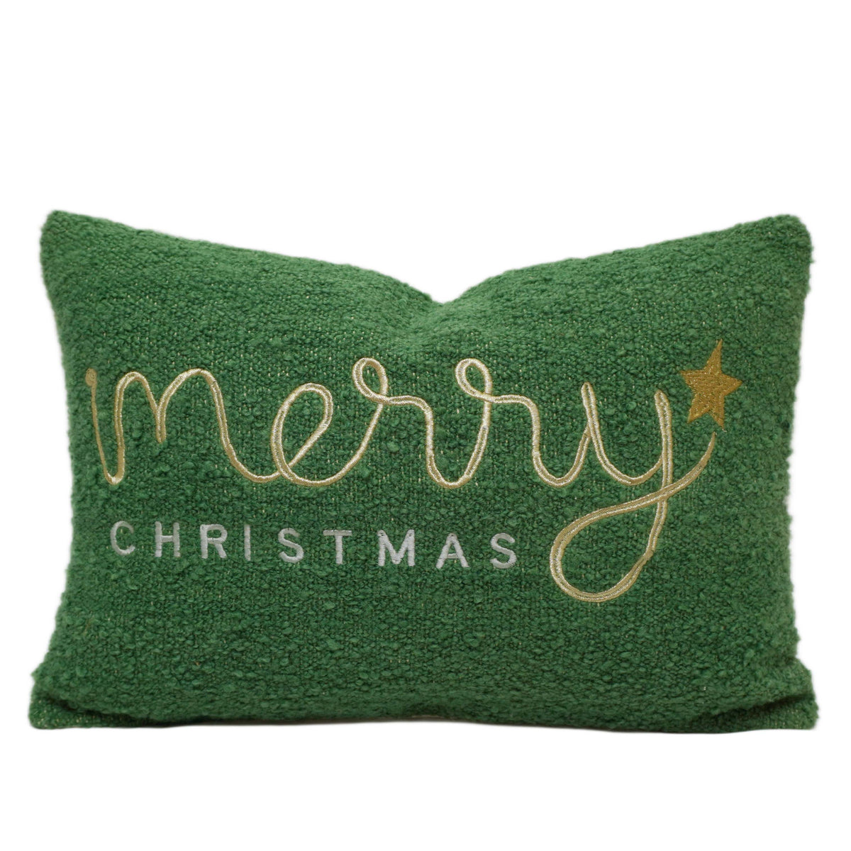 Machine Embroidered Merry Christmas Cushion Cover – Green Textured Christmas Accent Pillow, 35 x 50 cm