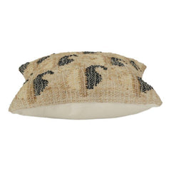 Handwoven Jute Cushion Cover with Abstract Black Motif | Rustic Boho Decorative Pillow Cover | 18x18 Inch