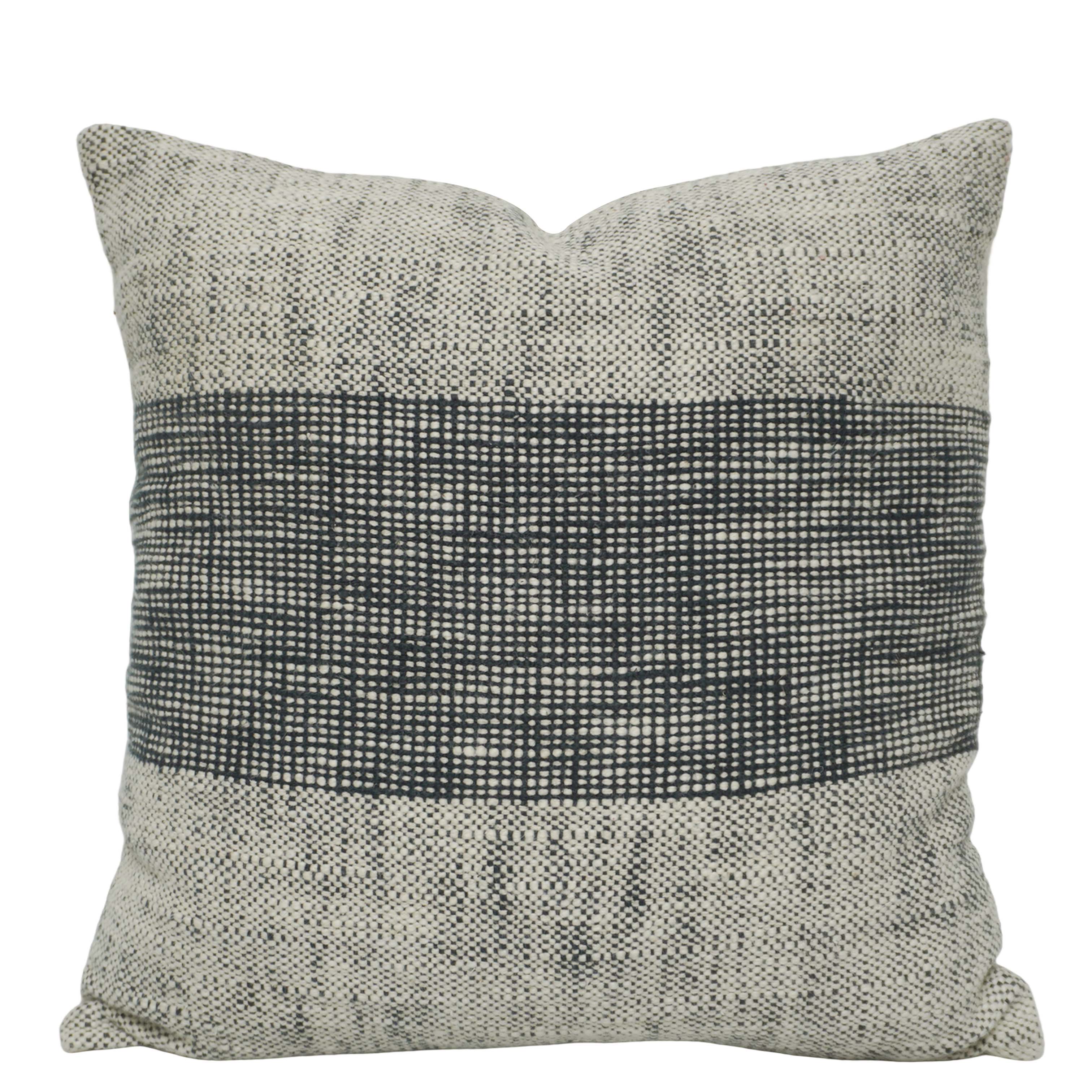 Handwoven Cotton Cushion Cover 45x45 cm | Black & Natural Textured Stripe Design | Decorative Sofa Throw Pillow Cover | Hidden Zip | Modern Minimalist Home Décor