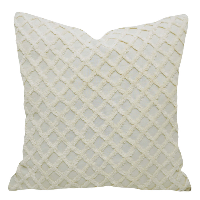 Ivory Tufted Diamond Lattice Cushion Cover – 45 x 45 cm | Textured Fabric Accent Pillow Cover
