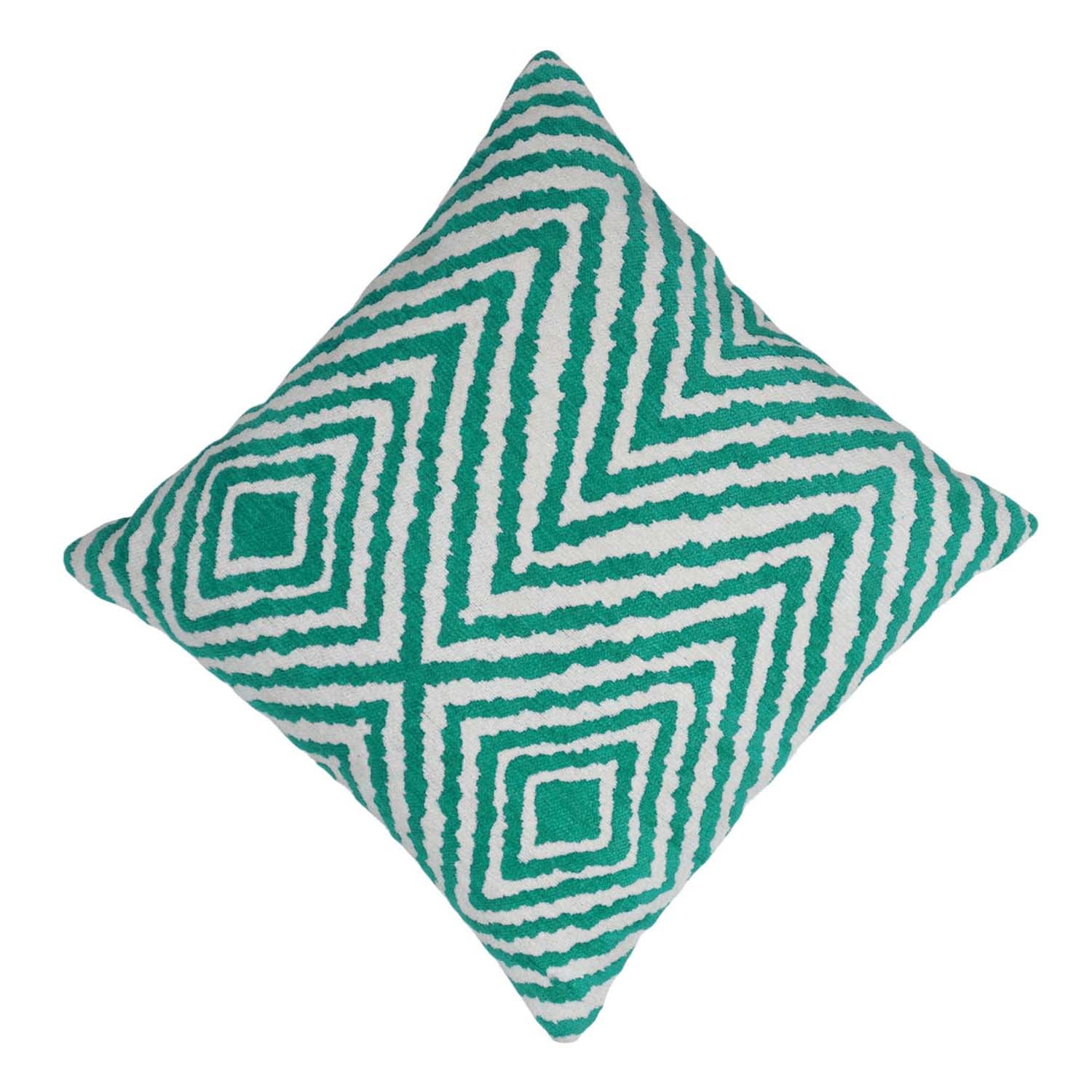 Teal and ivory geometric jacquard cotton cushion cover 45x45 cm