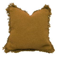 Handwoven Cotton Cushion Cover with Fringe Border | Textured Woven Throw Pillow Cover | Mustard Brown | 45 x 45 cm (18 x 18 Inch)