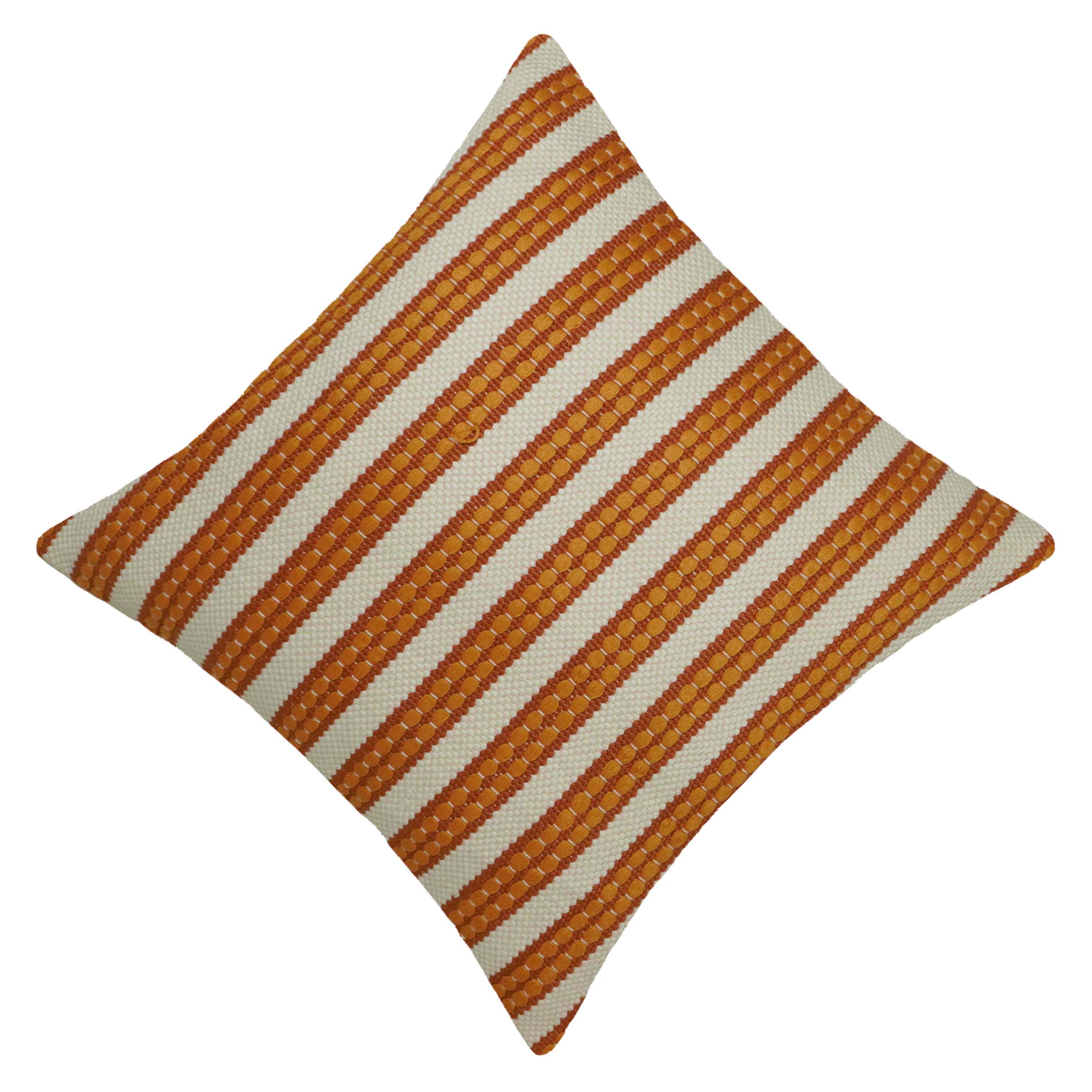Handwoven Cotton Striped Cushion Cover 45x45 cm | Textured Woven Throw Pillow Cover | Rust & Ivory Decorative Cushion Cover | Hidden Zipper | 18x18 Inch