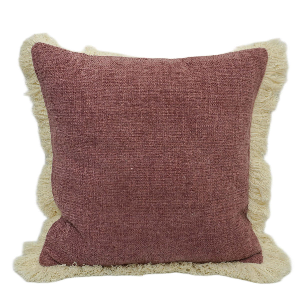 Brown Textured Handwoven Cotton Chenille Fringe Cushion Cover 45x45 cm