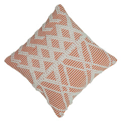 Handwoven Cotton Cushion Cover 45x45 cm | Orange & Ivory Textured Geometric Woven Throw Pillow Cover | Hidden Zipper | Boho Modern Home Décor