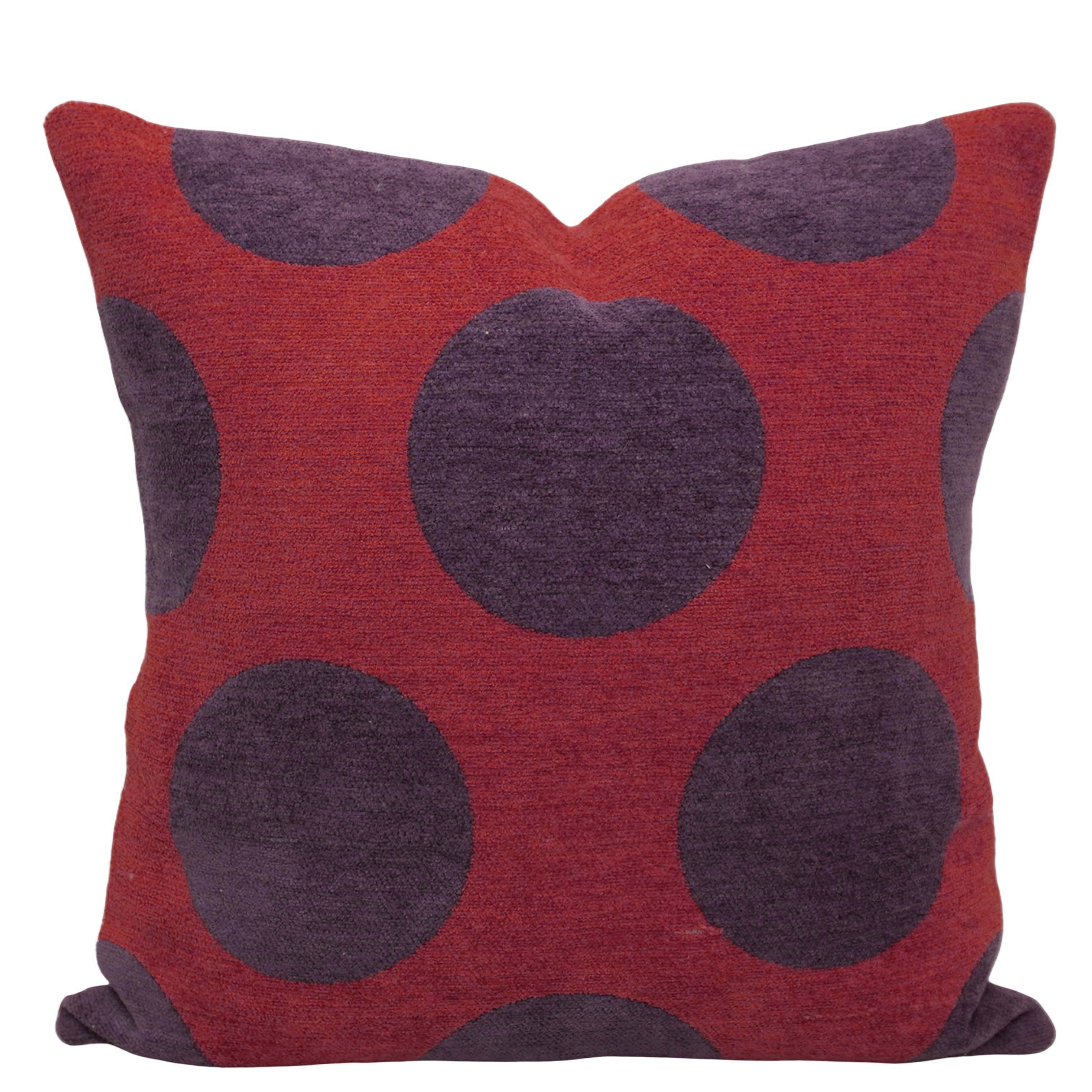 Modern Jacquard Geometric Polka Dot Cushion Cover 45x45 cm | Woven Cotton Blend Decorative Throw Pillow Cover | Hidden Zip | Red & Plum