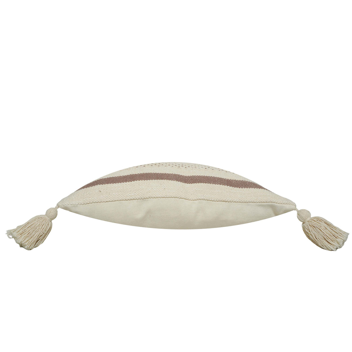 Handwoven Cotton Cushion Cover 45x45 cm | Textured Woven Stripe Design with Tassels | Decorative Boho Throw Pillow Cover | Concealed Zip | Natural & Brown