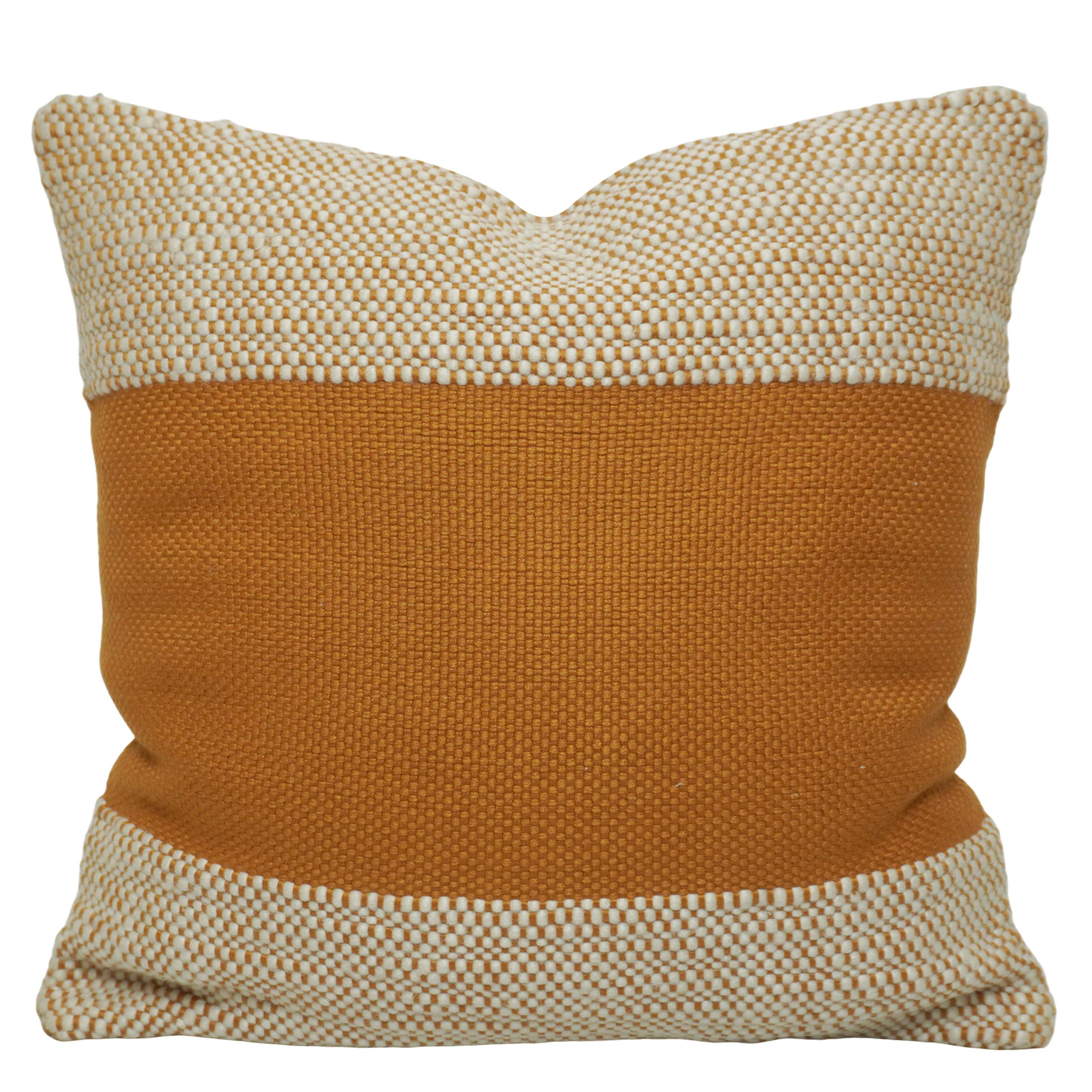 Handwoven Polyester Cushion Cover 45x45 cm | Modern Textured Color Block Throw Pillow Cover | Rust & Ivory Decorative Cushion Cover | Concealed Zipper | 18x18 Inch