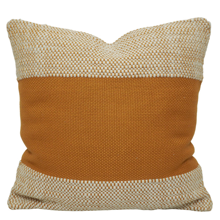 Handwoven Polyester Cushion Cover 45x45 cm | Modern Textured Color Block Throw Pillow Cover | Rust & Ivory Decorative Cushion Cover | Concealed Zipper | 18x18 Inch