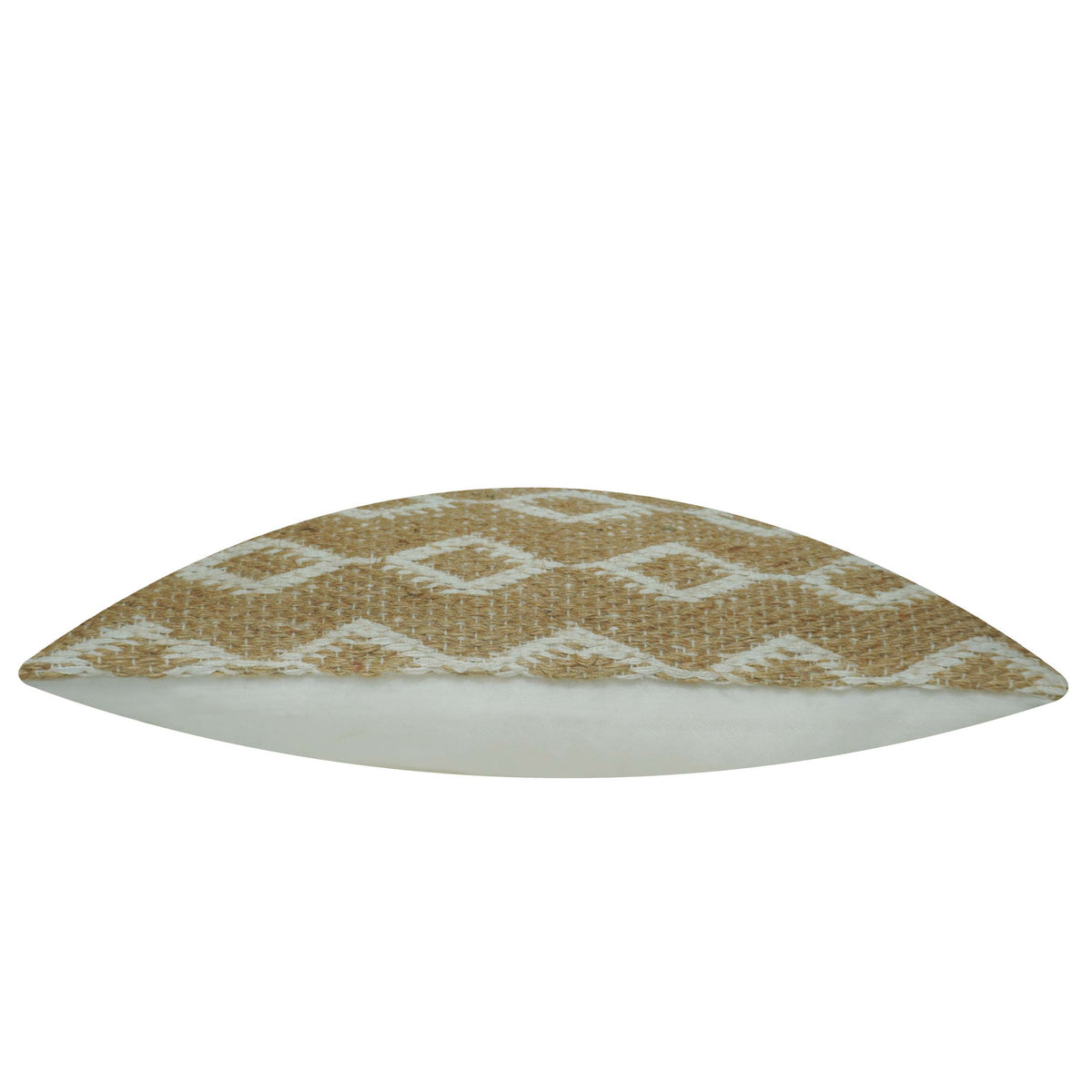 **Handwoven Jute & Cotton Cushion Cover 35x50 cm – Natural Beige Geometric Diamond Pattern, Boho Textured Accent Pillow Cover**