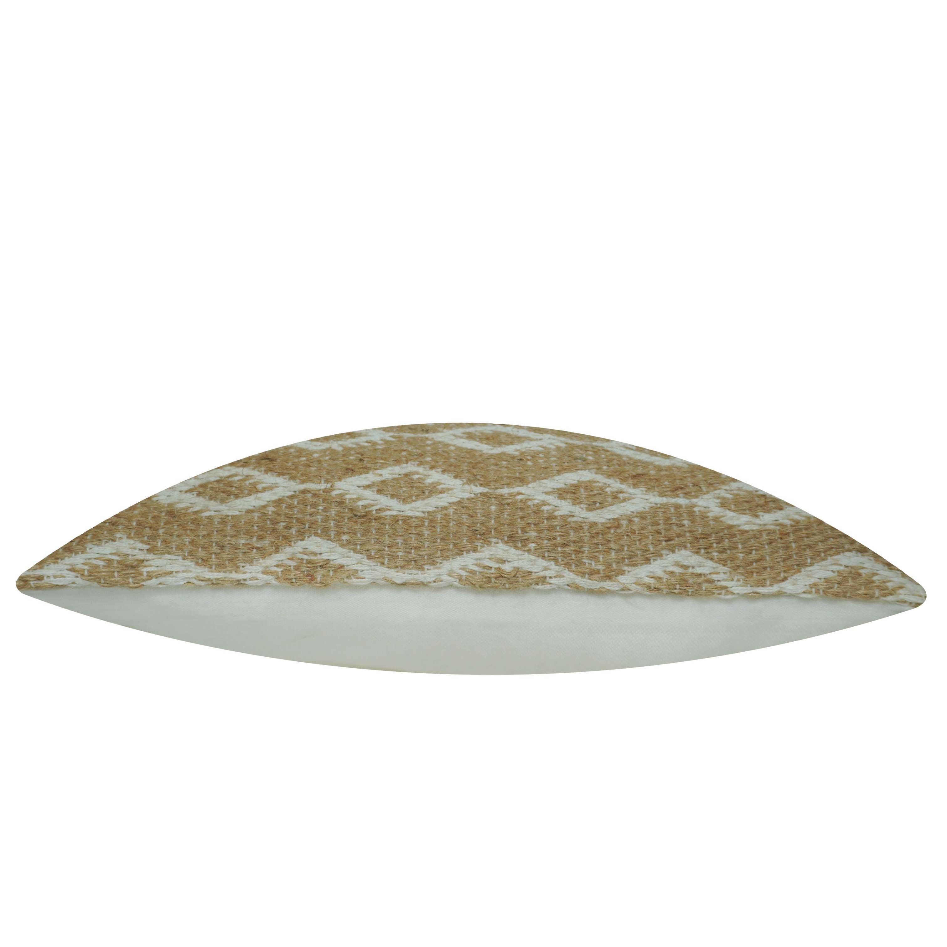 **Handwoven Jute & Cotton Cushion Cover 35x50 cm – Natural Beige Geometric Diamond Pattern, Boho Textured Accent Pillow Cover**