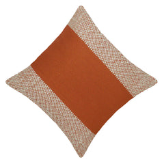 Handmade Cotton Woven Cushion Cover 45x45 cm | Rust & Ivory Textured Decorative Throw Pillow Cover | Modern Boho Sofa Cushion Cover with Hidden Zipper