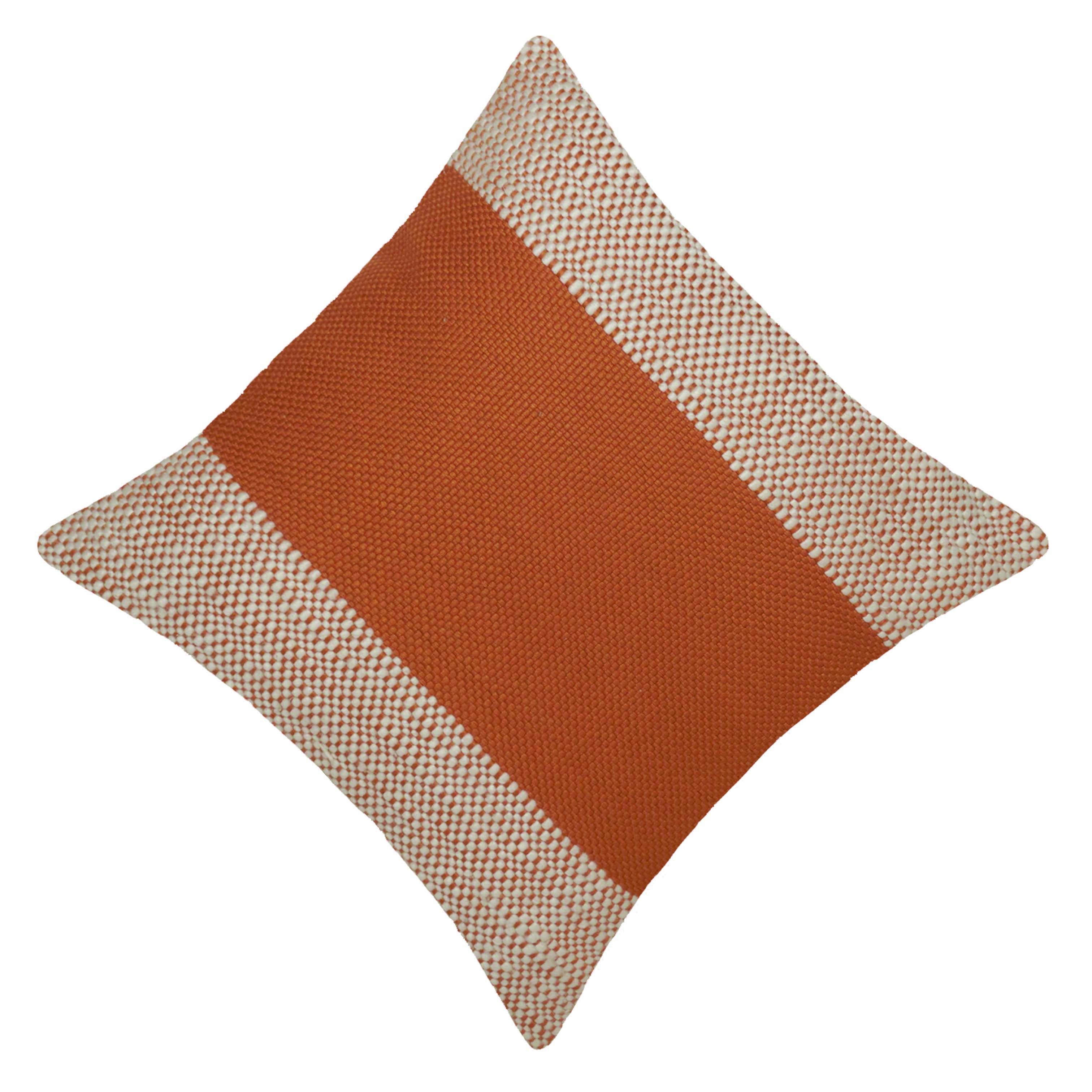 Handmade Cotton Woven Cushion Cover 45x45 cm | Rust & Ivory Textured Decorative Throw Pillow Cover | Modern Boho Sofa Cushion Cover with Hidden Zipper