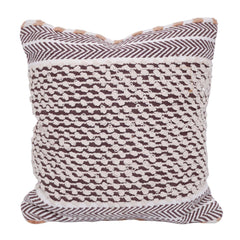 Handmade Textured Cotton Cushion Cover 45x45 cm | Brown & Ivory Woven Boho Throw Pillow Cover | Artisan Decorative Cushion Case