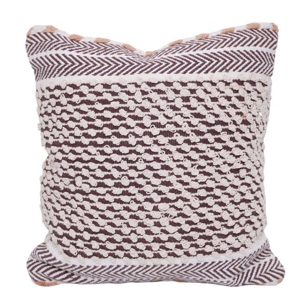 Handmade Textured Cotton Cushion Cover 45x45 cm | Brown & Ivory Woven Boho Throw Pillow Cover | Artisan Decorative Cushion Case