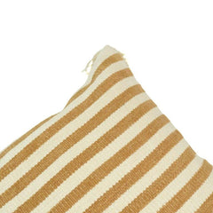 Camel & Ivory Striped Handwoven Cotton Cushion Cover with Tassels | 45x45 cm