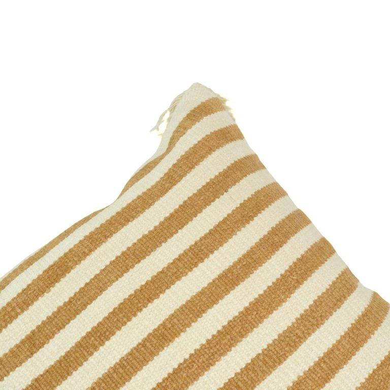 Camel & Ivory Striped Handwoven Cotton Cushion Cover with Tassels | 45x45 cm
