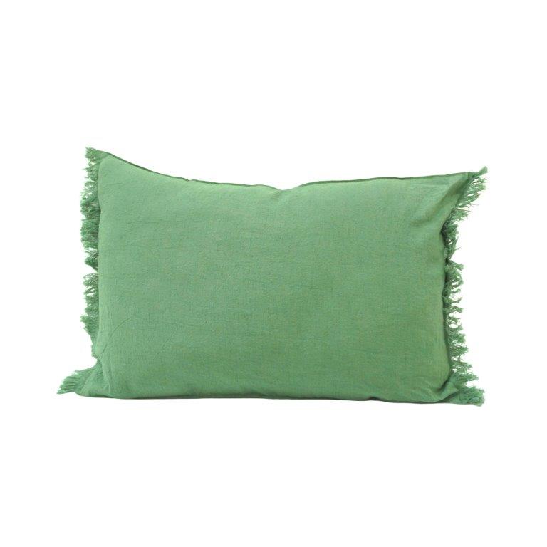 Soft Sage Green Fringed Cotton Cushion Cover – 35x50 cm Rectangular Decorative Pillow Cover - Bulk manufacturer & supplier from Panipat, India