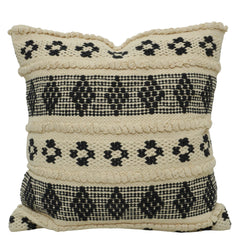 Handwoven Cotton Cushion Cover 45x45 cm | Black & Ivory Geometric Woven Decorative Throw Pillow Cover | Boho Farmhouse Sofa Cushion Cover with Hidden Zip