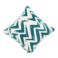 Türkisfarbener Zickzack-Kissenbezug aus Baumwoll-Jacquard – 45x45 cm | Modernes geometrisches Design | Verdeckter Reißverschluss