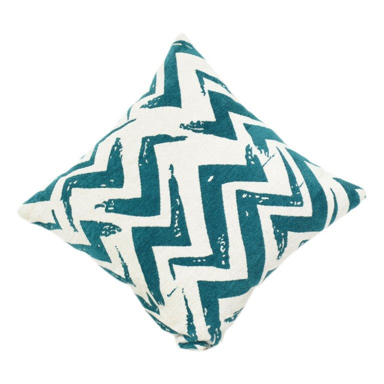 Teal Zigzag Cotton Jacquard Cushion Cover – 45x45 cm | Modern Geometric Design | Hidden Zip