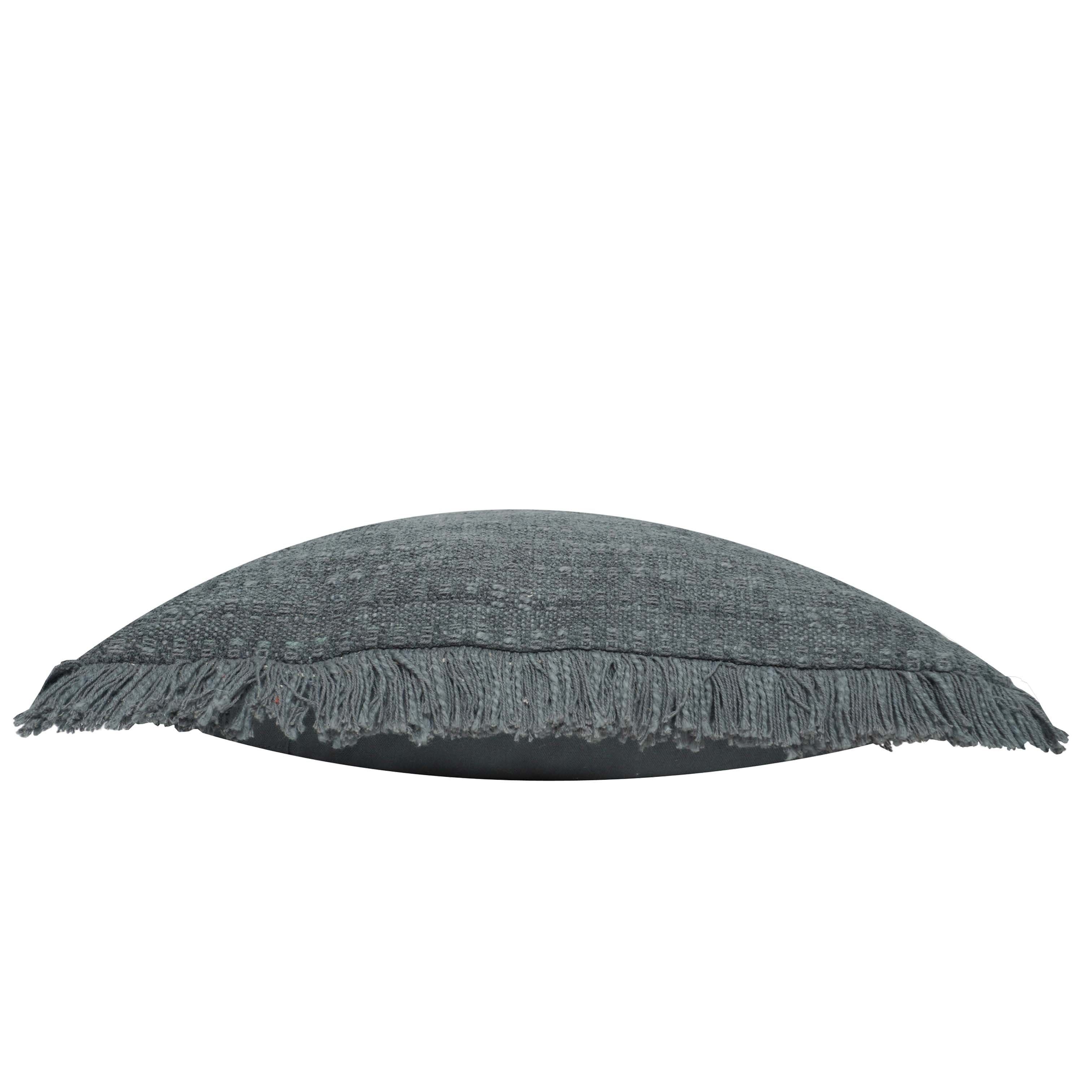 Handwoven Cotton Cushion Cover with Fringe Edge – Textured Solid Charcoal Grey Decorative Throw Pillow Cover, 45x45 cm (18x18 Inch)