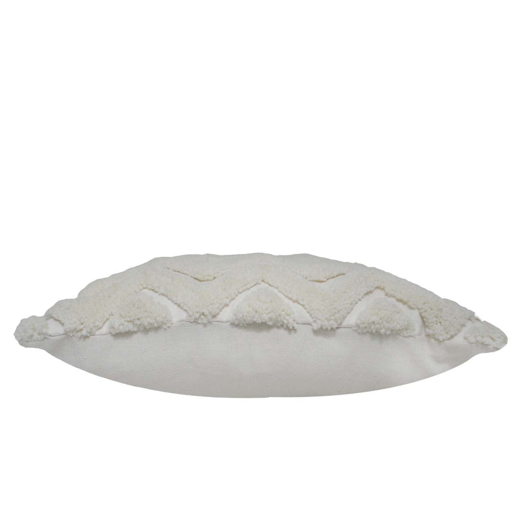 Handmade Tufted Cotton Cushion Cover 45x45 cm | Ivory Chevron Textured Throw Pillow Cover | Boho Modern Home Décor | Concealed Zip