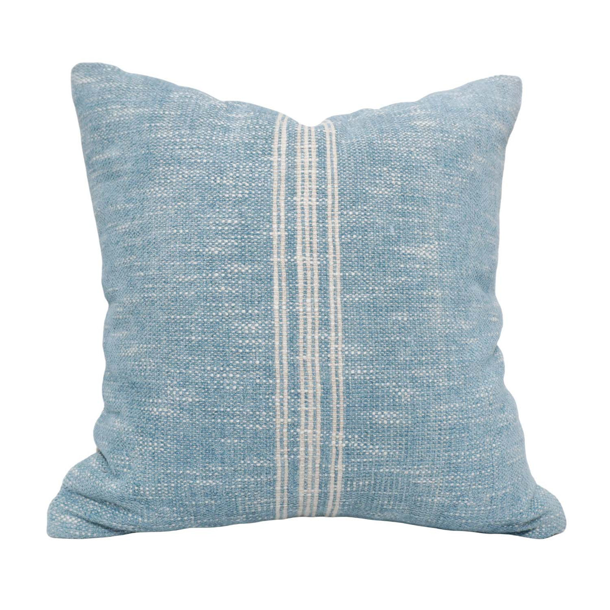 Handmade Woven Cotton Cushion Cover 45x45 cm | Blue with White Center Stripe | Farmhouse Decorative Throw Pillow Cover | Hidden Zipper | Sofa & Bed Cushion Cover - Bulk manufacturer & supplier from Panipat, India