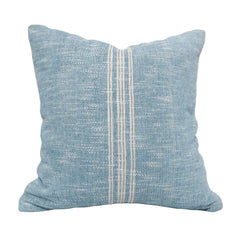 Handmade Woven Cotton Cushion Cover 45x45 cm | Blue with White Center Stripe | Farmhouse Decorative Throw Pillow Cover | Hidden Zipper | Sofa & Bed Cushion Cover