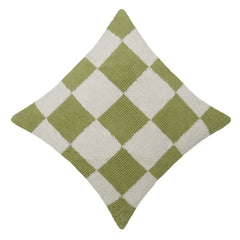 Green and cream checkered textured machine woven cushion cover 45x45 cm