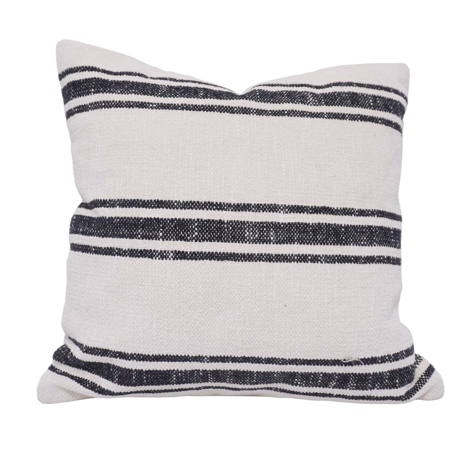 Handmade Black Stripe Cotton Cushion Cover 45x45 cm | Woven Decorative Throw Pillow Cover | Modern Farmhouse & Scandinavian Style