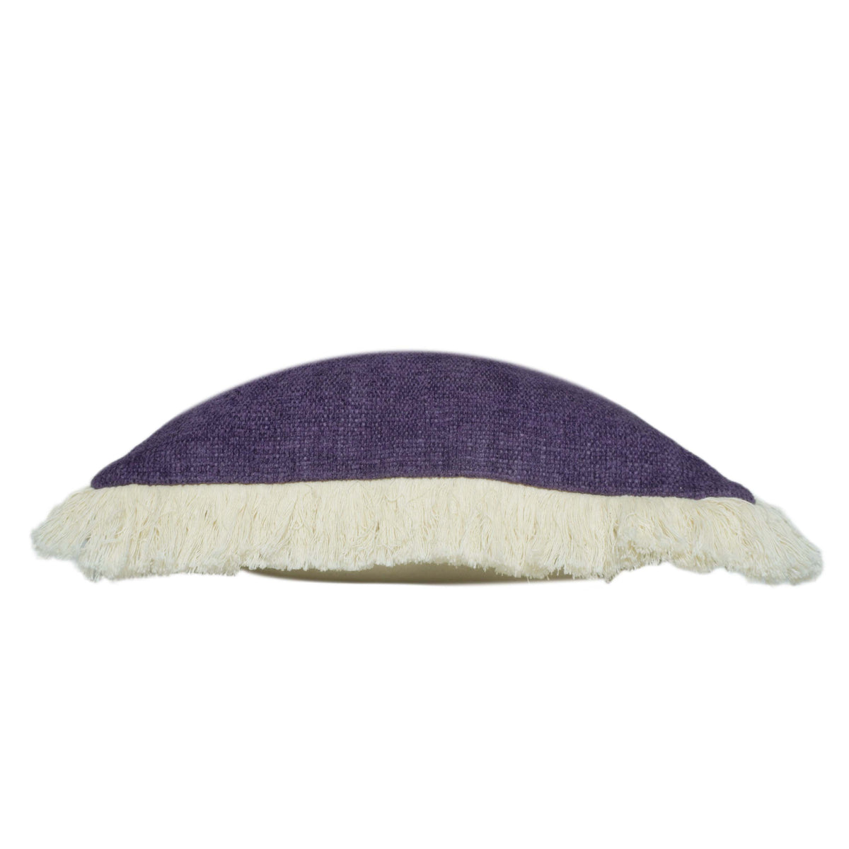 Purple textured handwoven cotton cushion cover with cream fringe border 45x45 cm