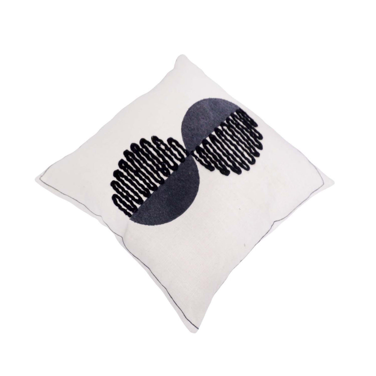 Modern Abstract Embroidered Cotton Cushion Cover 45x45 cm | Geometric Black & Grey Design | Decorative Throw Pillow Cover - Bulk manufacturer & supplier from Panipat, India