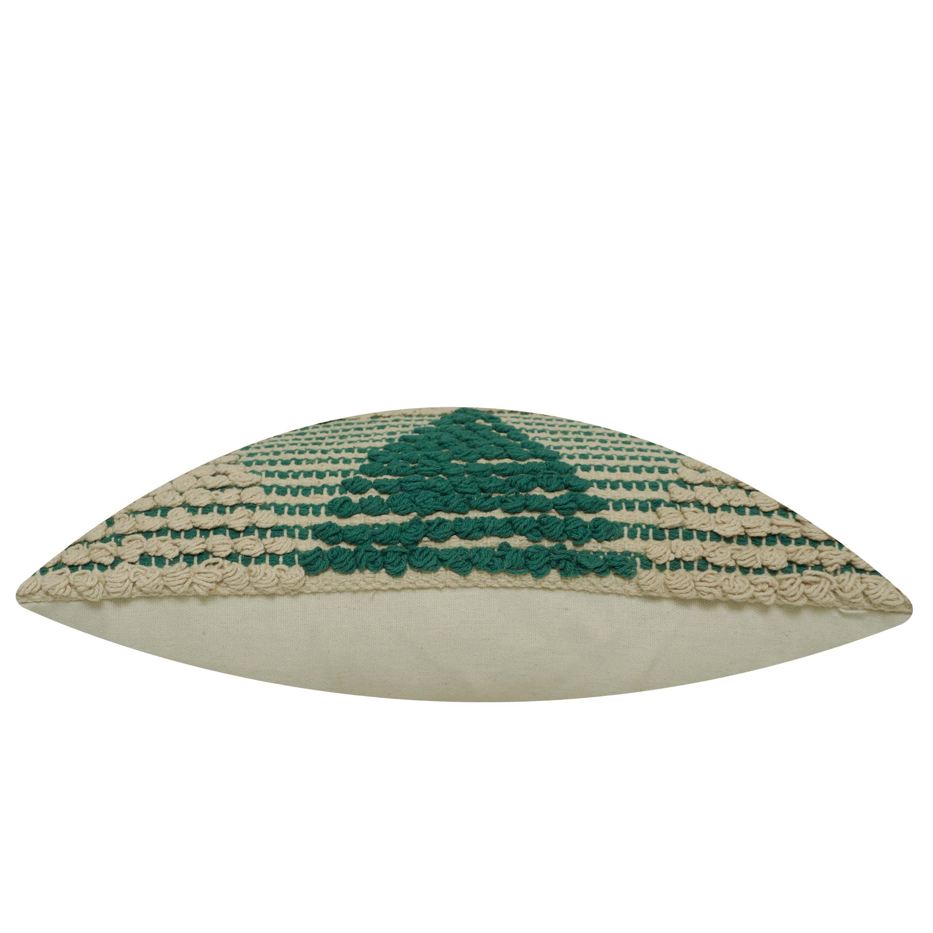 Handwoven Cotton Cushion Cover 45x45 cm | Green & Natural Textured Geometric Tufted Design | Decorative Throw Pillow Cover | Hidden Zipper | Boho Home Décor