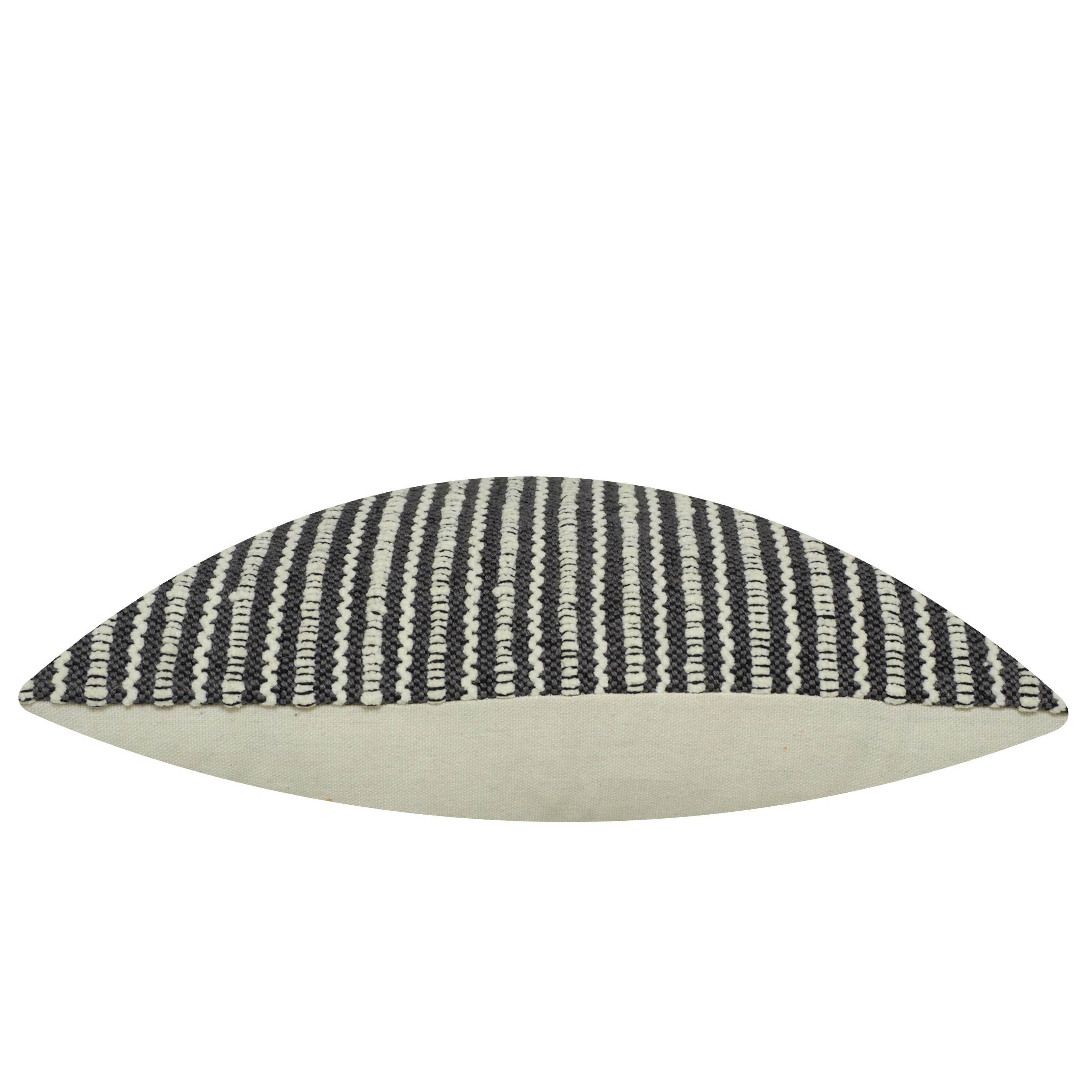 Handwoven Cotton Cushion Cover 45x45 cm | Black & Ivory Striped Textured Woven Throw Pillow Cover | Modern Farmhouse & Boho Decorative Cushion Cover with Hidden Zipper
