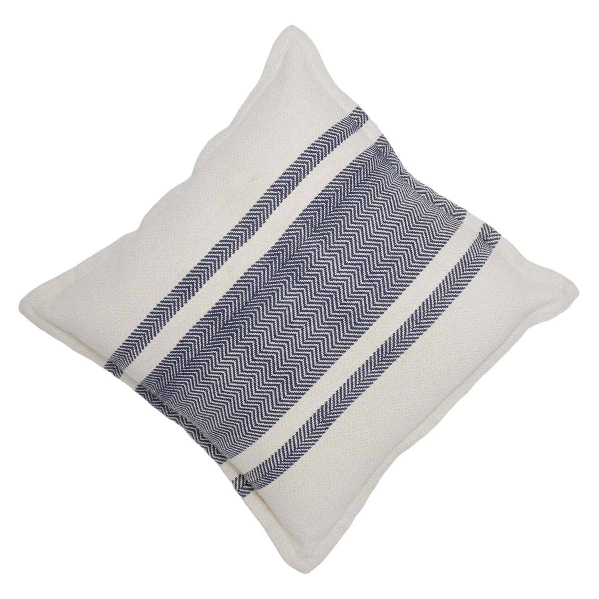 vHandwoven Cotton Cushion Cover 45x45 cm | Blue & Ivory Herringbone Striped Decorative Throw Pillow Cover | Modern Farmhouse Sofa Cushion | Hidden Zip | 100% Cotton - Bulk manufacturer & supplier from Panipat, India