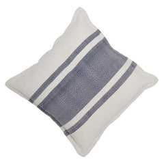 vHandwoven Cotton Cushion Cover 45x45 cm | Blue & Ivory Herringbone Striped Decorative Throw Pillow Cover | Modern Farmhouse Sofa Cushion | Hidden Zip | 100% Cotton
