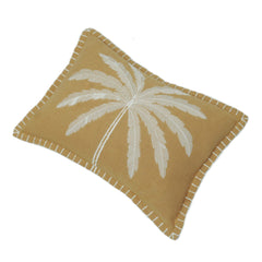 Embroidered Palm Leaf Cushion Cover – Beige & White Threadwork, 35 x 50 cm