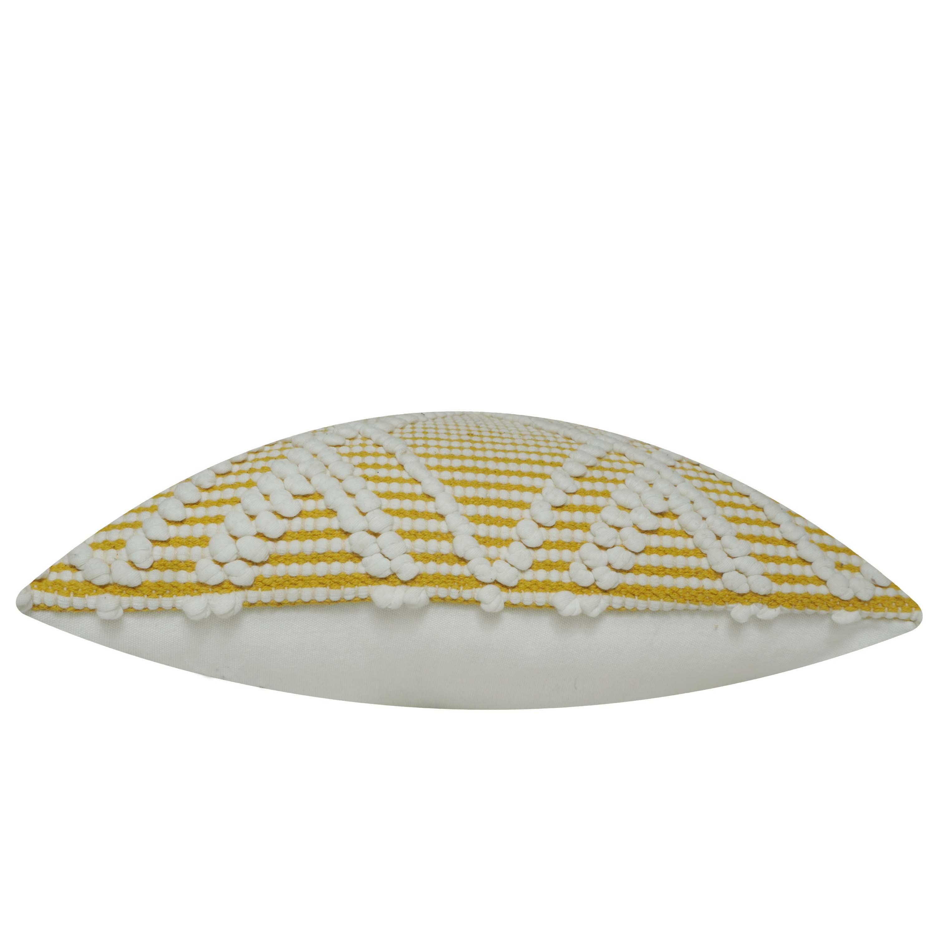 Handwoven Cotton Cushion Cover 45x45 cm | Textured Geometric Diamond Pattern | Mustard & Ivory Decorative Throw Pillow Cover | Boho Modern Home Décor | Hidden Zipper
